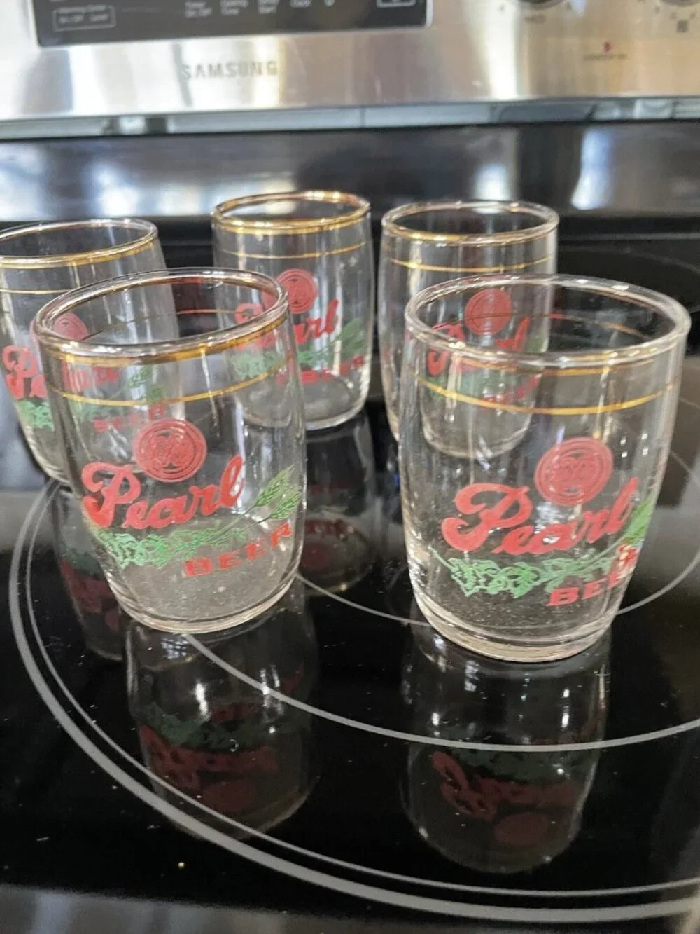 Pearl Beer Barrel Tasting Glasses Rare Set of (5) San Antonio Texas 1950s